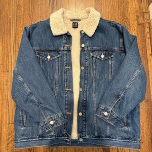 GAP Oversized Icon Denim Sherpa Jacket with Washwell